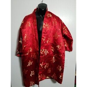 Vintage Kimono Robe Sz M /XL Gold red Jacquard Chinese Laogudai Robe